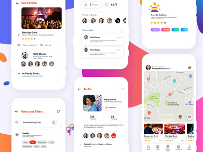 Nearby event Finding App app cards events ios map mobile mobileapp profile ui ux