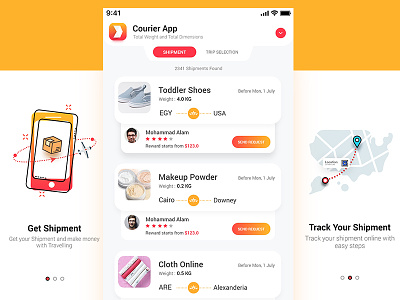 Courier Social Network That Connects Shoppers With Traveler. application cargo connect courier design logistic shoppers socialnetwork userinterface