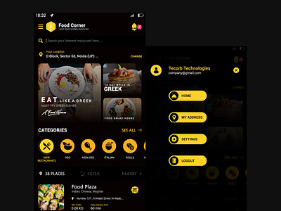 Food Application Dark Theme Concept android application black dark ui food food app ios mobile ui