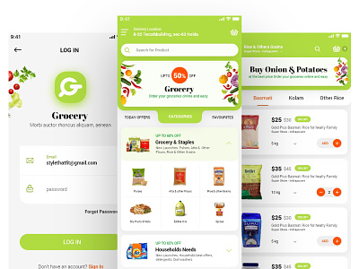grocery App android app clean easy ecommerce green grocery ios online store ui