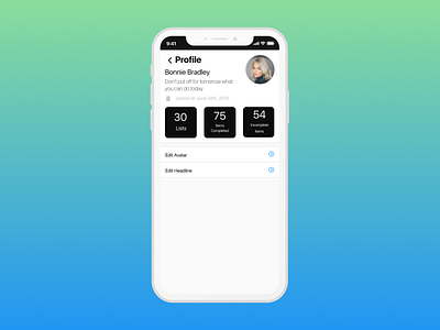 Daily UI 006 User Profile avatar dailyui grid headline ios profile settings statistics