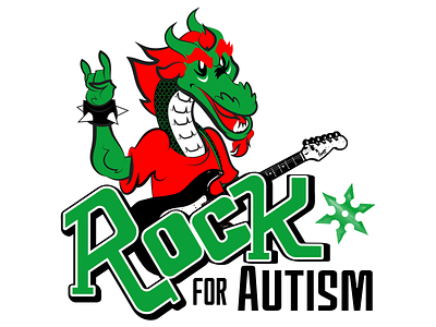 Rock For Autism autism character design dragon event horns icon character illustration kids logo mascot metal horns music rock typography vector