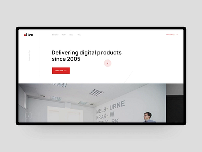 Xfive animation black branding clean color grid homepage interaction interface layout minimal motion obys red smooth typography ui ux webdesign