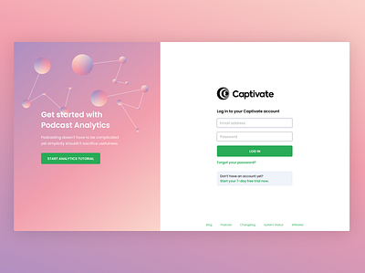 New log in page for Captivate.fm register sign up sign up form sign up page ui ux web design