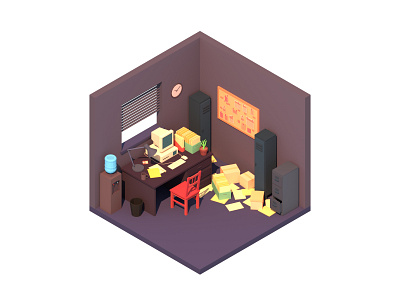 Office 3d blender illustration isometric low poly lowpoly minimalist office room