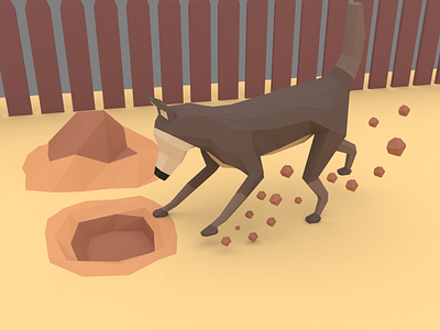 Dog Digging for Something dog illustration lowpoly