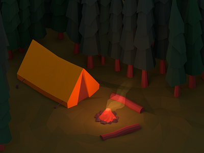 Camping 3d camping forest illustration lowpoly pine tent