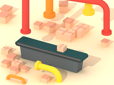 Production Line 3d animation boxes low poly lowpoly packaging pipes production line