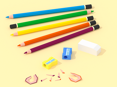 Pencils 3d blender design eraser illustration low poly lowpoly pencil pencils shard sharpener