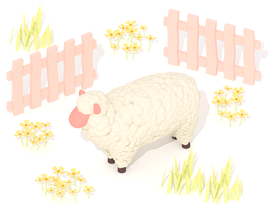 Sheep 3d animal blender flower illustration lamb sheep
