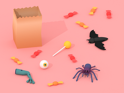 Trick Or Treat 3d bat blender candy halloween illustration low poly lowpoly minimalist october spider