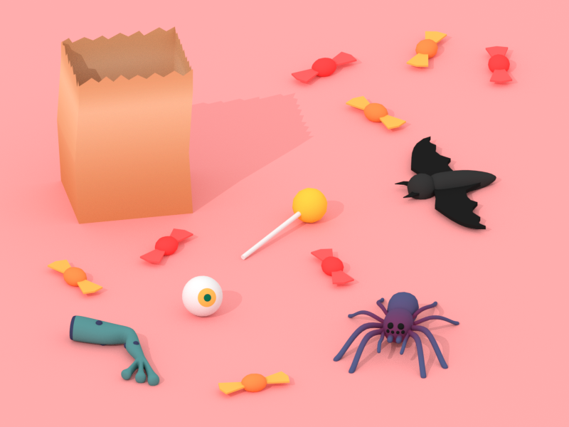 Trick Or Treat bat spider october halloween candy minimalist blender low poly illustration 3d lowpoly