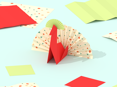 Origami 3d blender illustration japan low poly lowpoly origami paper