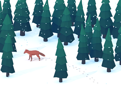 Early Morning Walk 3d blender cute forrest fox illustration low poly lowpoly minimalist pine pine tree pine trees snow trees winter