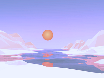 Sunset 3d blender illustration low poly lowpoly minimalist north pole snow sunrise sunset winter