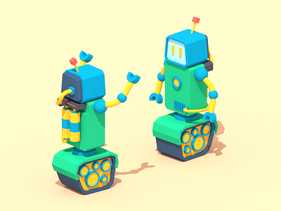 Trouble at Work 3d blender illustration low poly lowpoly robot robots
