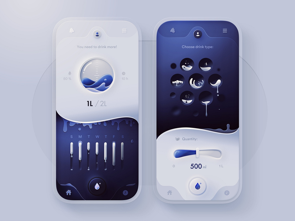 Hydration App 🌊 | Beyond Neumorphism by Andrei Simion on Dribbble