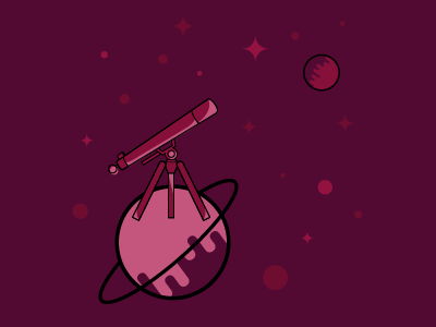 Telescope illustration monochrome outer space pink red stroke telescope