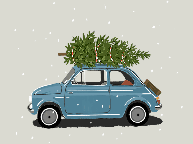 Fiat Illustration Animation illustration italian vintage car car animation gif animation snow christmas christmas tree holiday car fiat