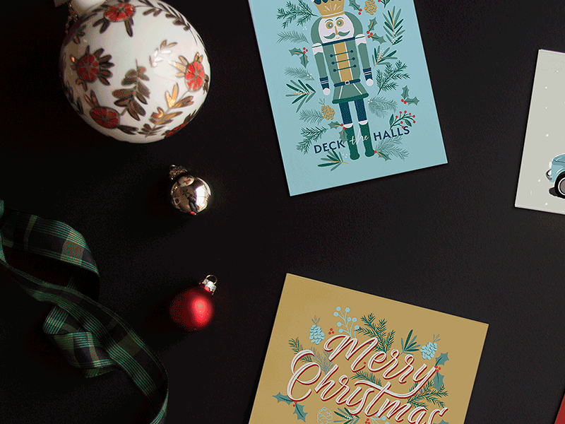 Christmas Card Collection 2018 christmas christmas card christmas tree design fiat fireplace greenery greeting card handlettering holiday card holiday cards holly illustration joyeux noel lettering mantle merry christmas nutcracker print typogaphy