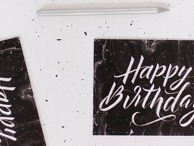 Happy Birthday Greeting Card birthday brush lettering card greetingcard happy birthday illustration lettering marble offset press print print design splatter paint texture typography