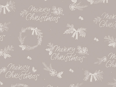 Merry Christmas Wrapping Sheet Pattern bells brush texture design gift wrap greenery handlettering holiday holiday design lettering merry christmas pattern pattern design ribbon wrapping sheet wreath