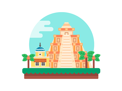 Epcot Mexico building disney epcot graphic house icon lllustration mexico palm tree pyramid travel vacation