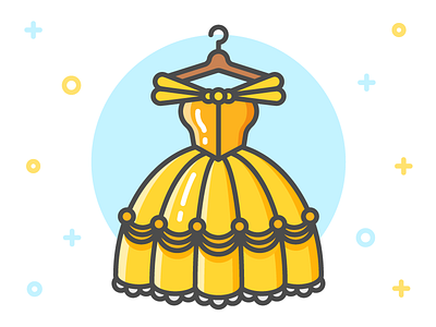 Princess Dress Icon Series: Belle beauty and the beast belle clothes clothing disney dress fairy tale flat icon illustration line princess