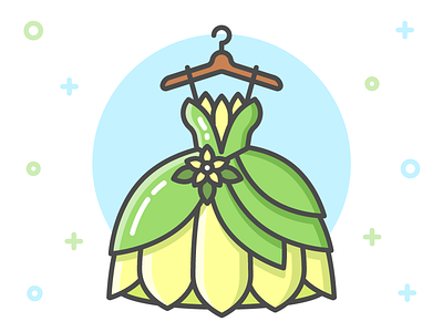 Princess Dress Icon Series: Tiana clothing disney dress fairy tale flat frog icon illustration line princess princess and the frog tiana