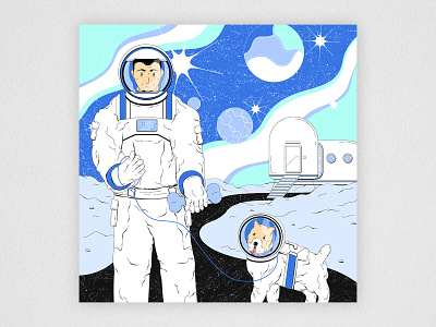 SPACE-DOG-WALKING character dog illustration planet space spacman