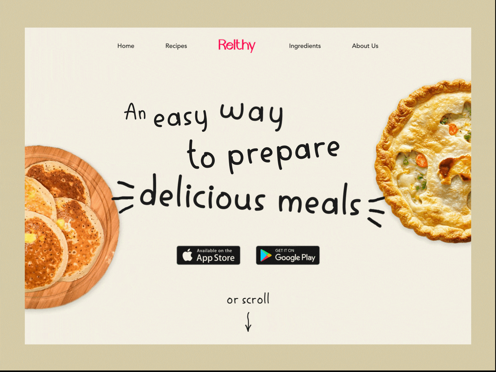 Relthy - Landing page for recipes app