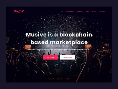 Musive - blockchain based marketplace after affects animation blockchain entertainment ico landing page marketplace motion music app ui vr web