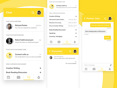 Chat Screens - DearClub Student App chat mobile student ui user experience user interface ux