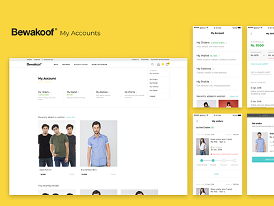 My Accounts - Bewakoof clean fashion minimal mobile ui user experience user interface ux yellow