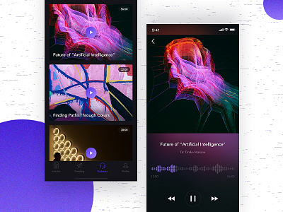Podcast Player app articles feeds gradient ios iphone x news player podcasts tags ui video