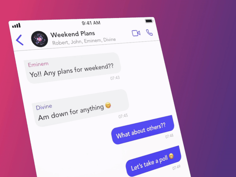 Chat Screen adobe xd adobexd chat chats design gradient ios iphone madewithadobexd message options poll rotato slide ui video xd