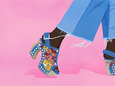 Denim Mules denim fashion heels illustration pink shoes street style vector
