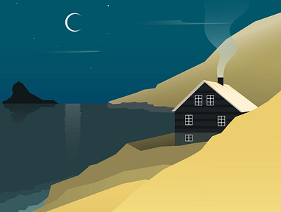 A quiet night digital digital illustration digitalart drawing home house house illustration illustration illustrator moon night quiet sea vector vectorart