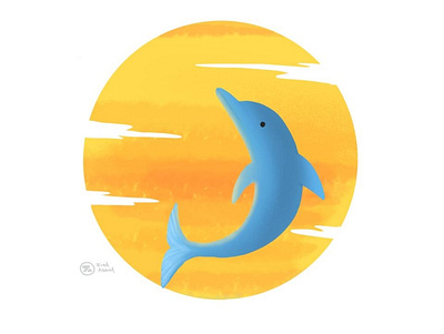 dolphin animals dolphin drawing illustration night sun sunset