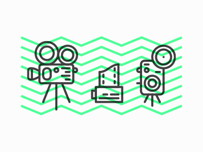 Camera... Action! action camera icons pictograms