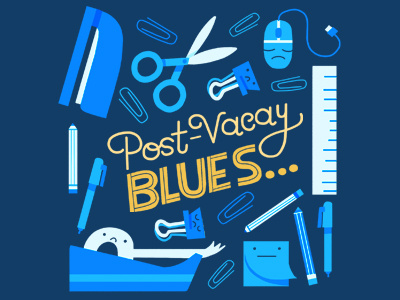 Post-Vacay Blues hallmark hand lettering illustration