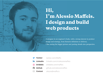 Maffe.is alessio blog blue designer engineer maffeis personal profile resume website
