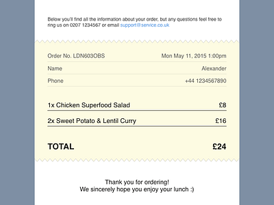 Order Confirmation delivery email food order receipt responsive