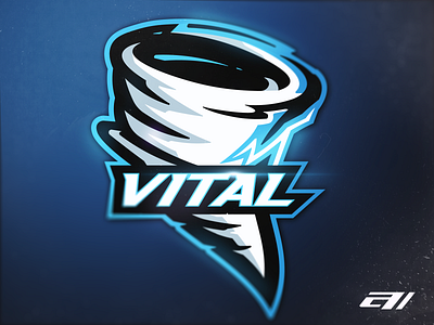 Tornado "Vital" blue branding design gaming gradient graphic design hurricane icon illustration logos mascot mascot logo sport sports team tornado vector