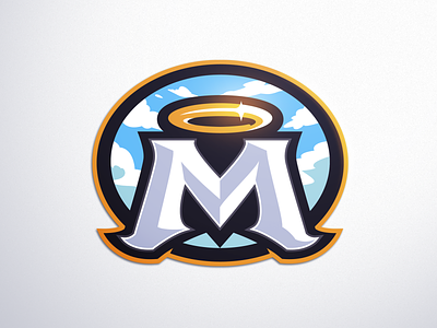 M + Angelic angelic blue branding design elegant gaming halo heaven illustration lettermark logo m m logo mascot logo sky sports logo ui ux vector wordmark