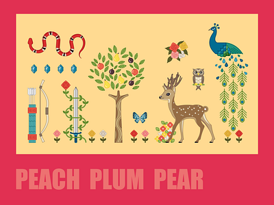 peach plum pear design flat illustration web