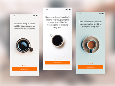 Onboarding Sospeso coffee app application design design concept mobile app on boarding ui design walkthroughs