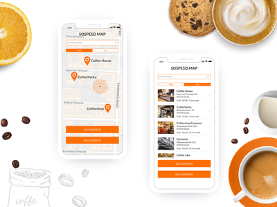 Dribbble Sospeso app concept app design coffee coffee app design concept list view map ui ui ux design