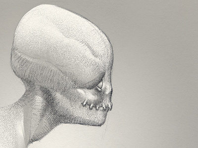 Grey alien ceature drawing pencil sketch