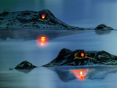 Tapetum lucidum crocodile digital drawing eyes glowing illustration night sketch water